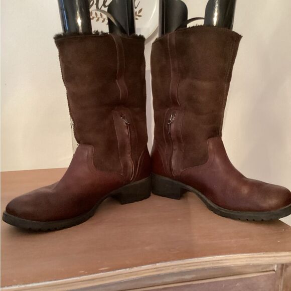 UGG BELLEVUE II SIZE 10 CONVERTIBLE BROWN LEATHER SHERPA LINED BOOTS - Picture 9 of 14